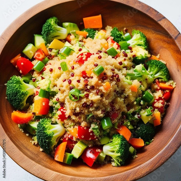 Fototapeta A quinoa salad with veggies dancing in a bowl