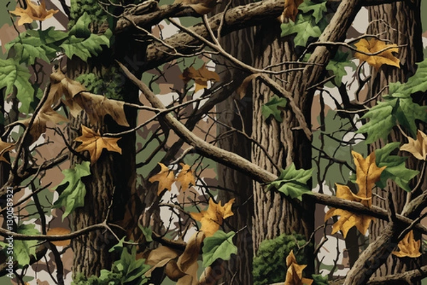 Obraz Camouflage seamless pattern. Hunting camouflage background. Vector tree hunting camouflage woodland pattern. Deer hunting camo