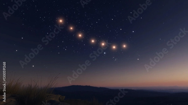 Obraz Seven planets align in a glowing arc, inspiring celestial wonder and cosmic harmony.