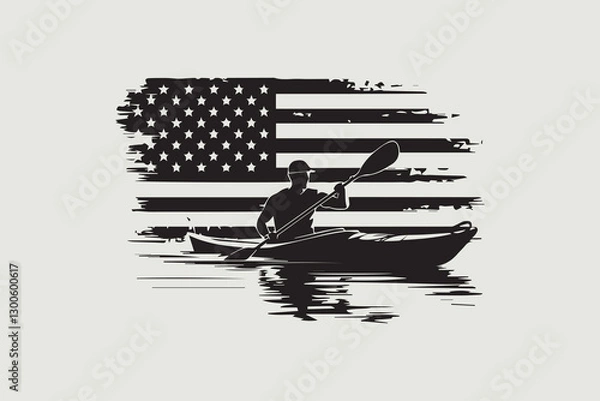 Obraz Patriotic Kayaker with American Flag 
 vector