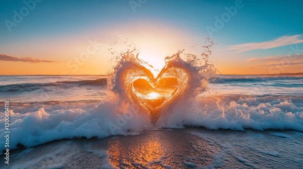 Obraz water in heart shape at the beach at sunrise