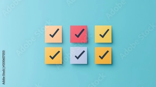 Fototapeta Check mark infographics concept. Colorful Infographic with Notes Showcasing Brainstorming and Collaborative Problem Solving