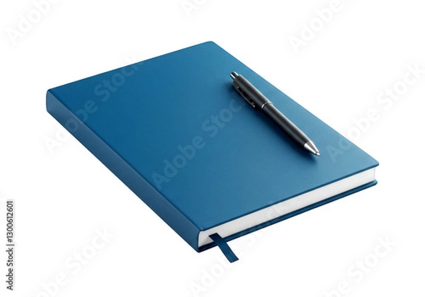 Fototapeta Marine blue closed notebook with a pen isolated on transparent background