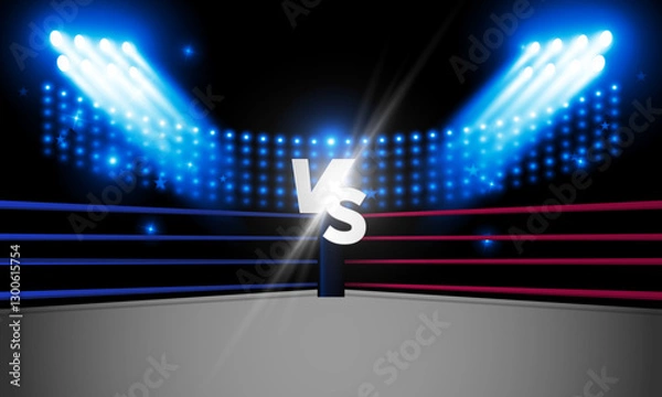 Obraz Boxing ring arena and spotlight floodlights vector design.