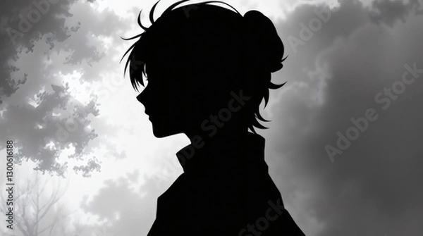 Obraz Silhouette of a character standing against a cloudy background in a tranquil setting. Generative AI