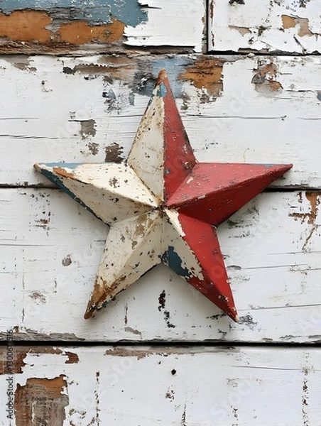 Obraz red star on wooden background