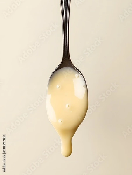 Fototapeta Condensed milk dripping from a spoon