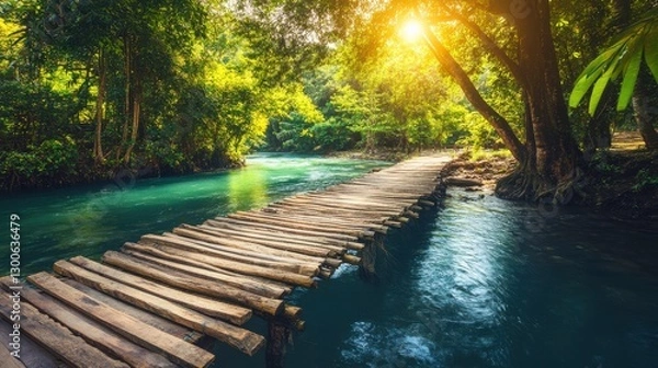 Fototapeta Adventurous Zip Lining Over Tropical Rivers