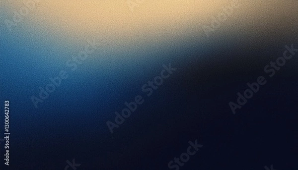 Fototapeta Dark blue beige grainy gradient background glowing light dark backdrop, noise texture effect banner header poster design