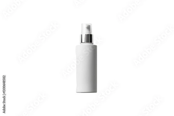 Fototapeta Isolated white cosmetic spray bottle on transparent background with silver metallic details
