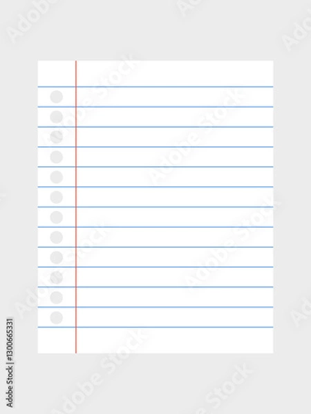 Obraz A notebook page with a margin, a square blank sheet or paper isolated, a blank white worksheet, a notebook with a margin, and back to school.