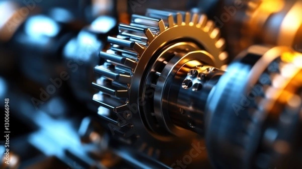 Fototapeta A high-resolution close-up of an intricate machine part with sharp edges and reflections