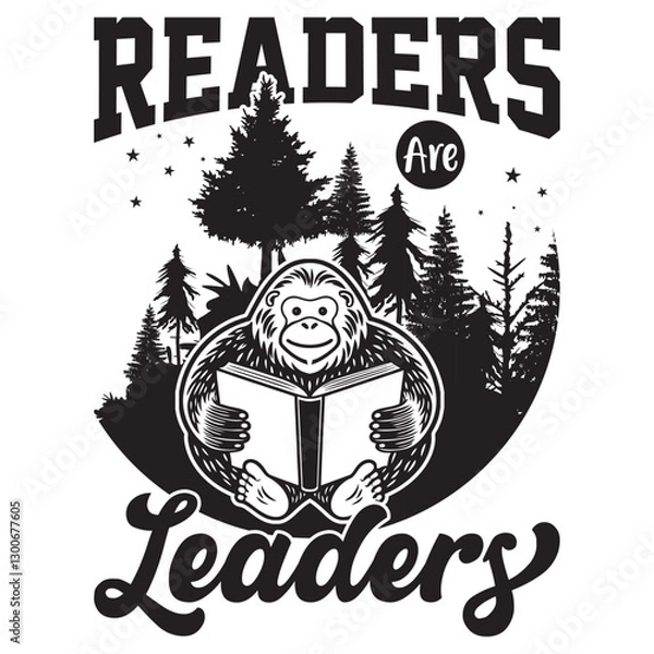 Fototapeta Reading Graphics design with text "Readers are Leaders" and Bigfoot vector. 