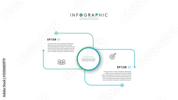 Fototapeta Vector infographic with circle and thin line label with number element. Business concept with 2 options, steps. Can be used for diagram, flowchart, steps, parts, workflow, chart or presentation.