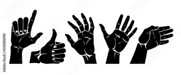 Fototapeta Vector set of silhouettes of human hands depicting various gestures,  like icon vector, hand thumbs up.