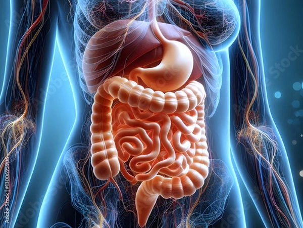 Obraz 3d rendered illustration of a human body. Human digestive system. Digestive anatomy