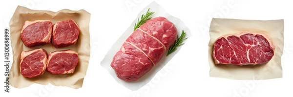 Fototapeta Fresh cuts of beef displayed on parchment, perfect for culinary presentations.