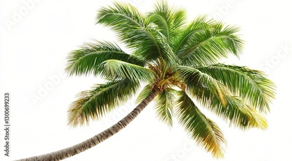 Fototapeta Lush Green Coconut Palm Tree Isolated on White Background Tropical Summer Vacation Image