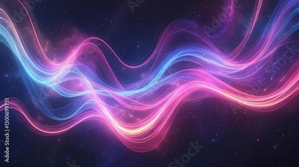 Fototapeta Glowing Cosmic Aurora Waves with Vibrant Neon Light Ribbons and Dreamy Celestial Energy in a Futuristic Abstract Space Scene