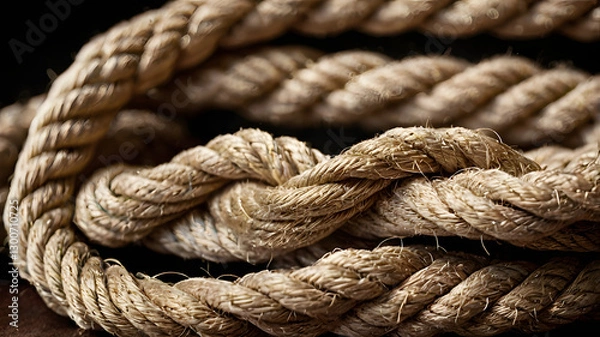 Fototapeta Coiled Rope Texture: Intricately coiled rope, its rough texture, natural fibers, and warm, earthy tones, presenting a symbol of strength, connection, and maritime heritage.