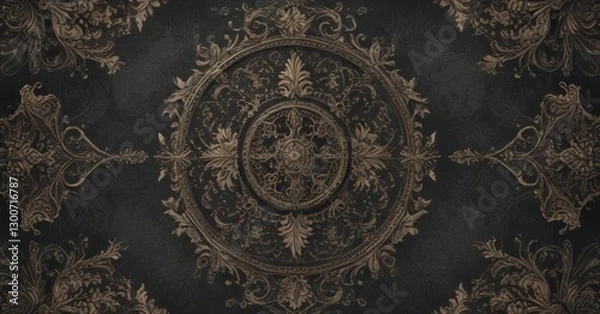 Fototapeta Muted gothic damask featuring mystical symbols and ornate details, symbols, architectural