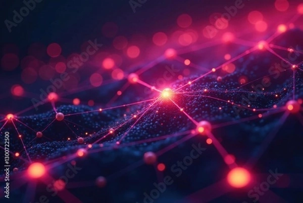 Fototapeta Intricate glowing network nodes, vibrant hues, light, digital art, colors