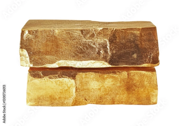 Fototapeta Golden limestone blocks stacked together for construction use in a natural setting with sunlight highlighting their texture, cut out