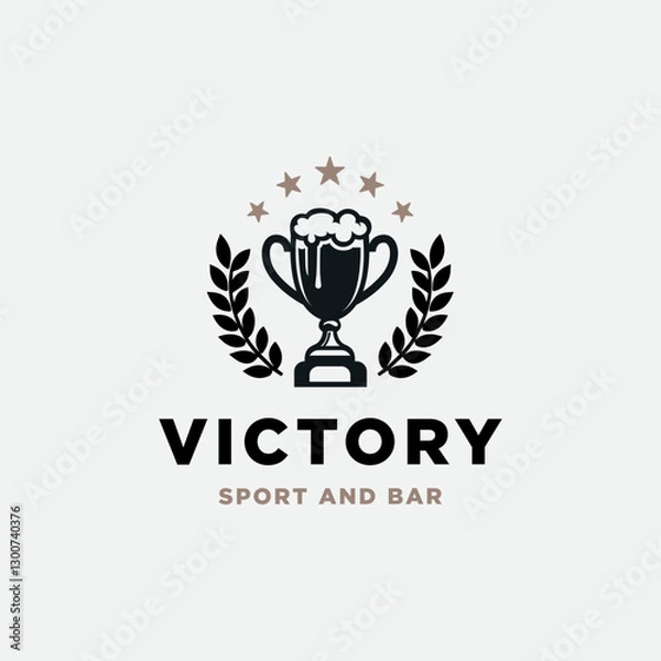Fototapeta Trophy Cup Champion With Beer And Wheat for Vintage Retro Sport Bar Cafe Tavern