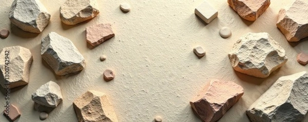 Fototapeta Geometric patterns created by rocks on a neutral beige surface, abstract, patterns