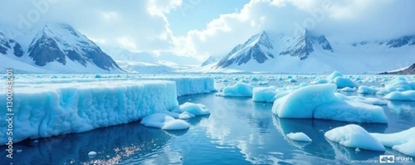 Fototapeta Glacial ice sheet with crystalline blue structures , glacial, winter