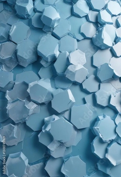 Fototapeta Icy geometric blue background with wavy lines and hexagonal shapes,  art,  frost,  winter