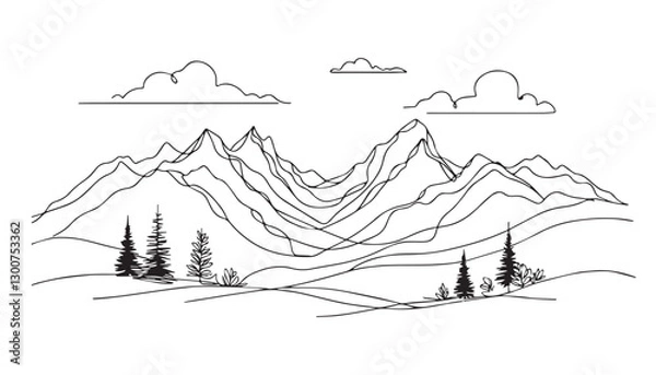 Fototapeta Continuous one single minimal line drawing mountain
