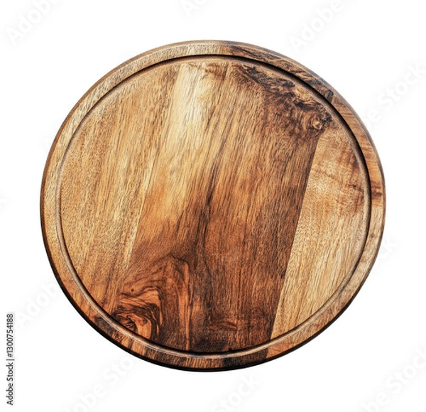 Fototapeta Round wooden serving board crafted from natural wood for culinary presentation and serving of appetizers during gatherings, cut out