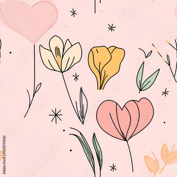 Fototapeta flower seamless tile, pink background pattern