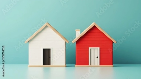 Obraz Two Homes in Dispute: Land Ownership Conflict Depicted in 3D