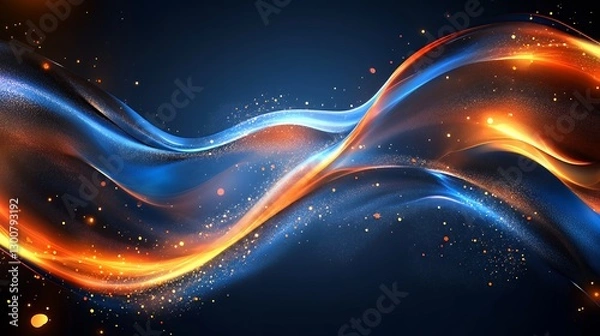 Fototapeta Abstract Glowing Blue and Orange Wave Background with Dynamic Particles