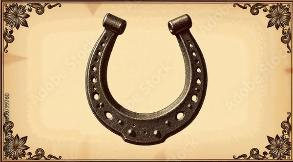 Fototapeta St. Patrick’s Day Vintage Lucky Horseshoe with Decorative Border and Textured Background