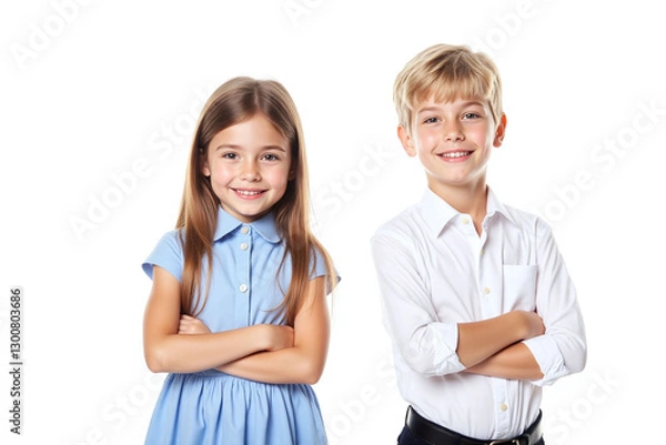 Obraz boy and a girl standing next to each other with their arms crossed