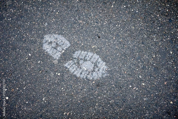 Fototapeta Footprints on a pavement reflecting a journey on a cloudy day in the city