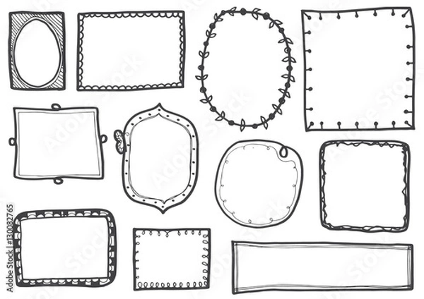 Fototapeta Set of doodle lines hand drawn frames vector illustration