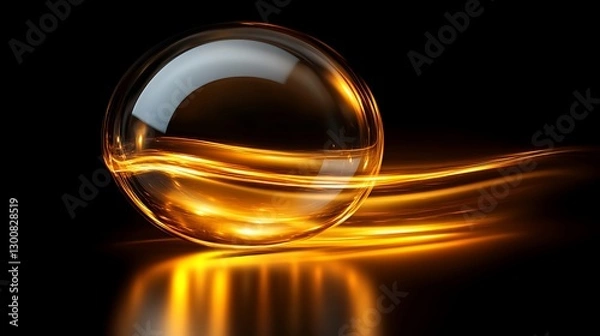 Fototapeta Golden Orb With Glowing Abstract Wave Trails