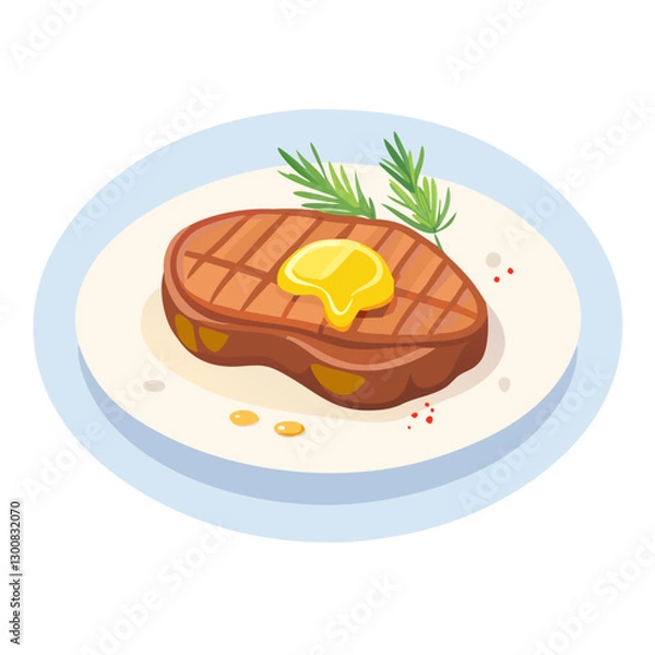 Fototapeta Juicy seared steak with grill marks and butter on plate