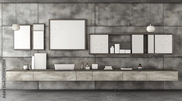 Fototapeta Modern Concrete Bathroom with Floating Vanity