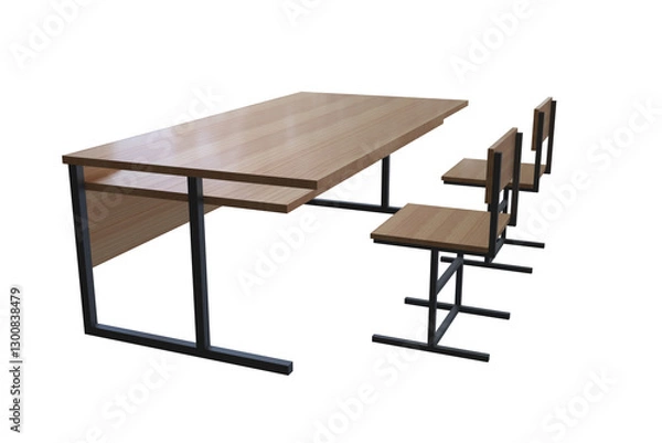 Obraz School desk with two chairs. Side view. 3D render.