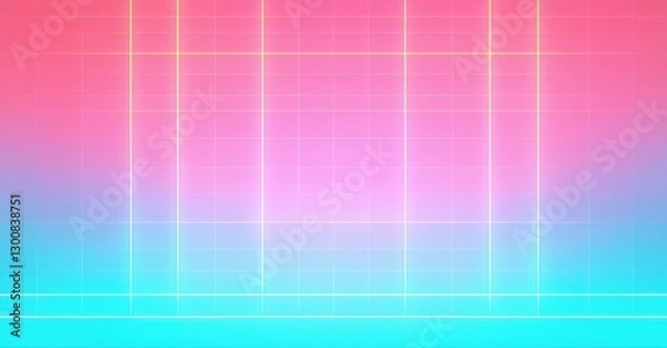 Fototapeta Vaporwave style gradient background pastel pink fading cyan blue fine grainy texture geometric neon grids dreamy soft glow aesthetic bright colorful design