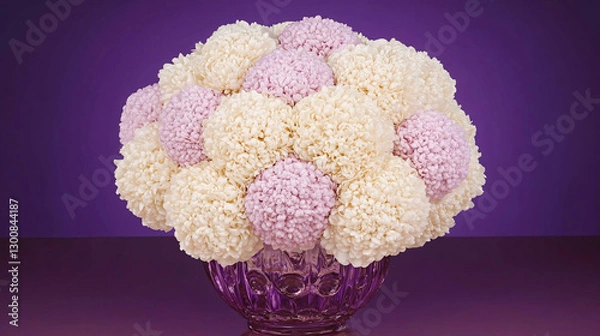 Obraz Close-up of white chrysanthemums in a crystal vase with morning dew, illuminated by soft directional light against a dark misty background. Moody and elegant floral art