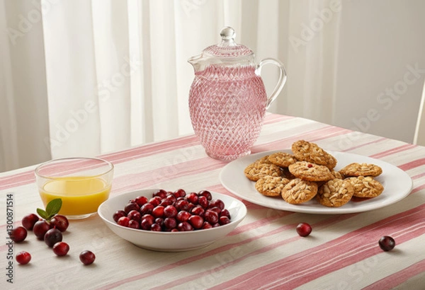 Fototapeta Sunny Morning Tablet A Plate of Cranberry Tapas Breakfast