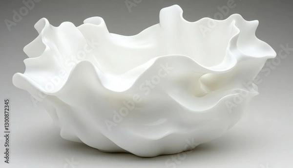 Fototapeta Abstract White Sculptural Bowl with Flowing Wave-like Forms