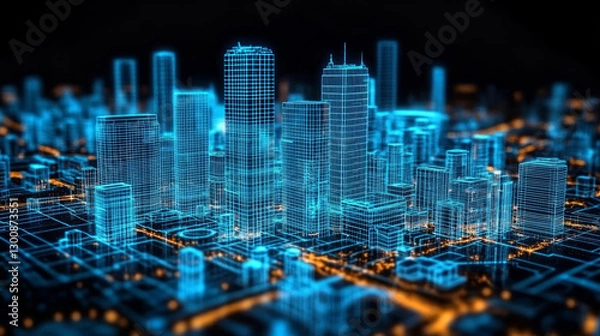 Obraz Abstract background of a miniature model of a technological digital city