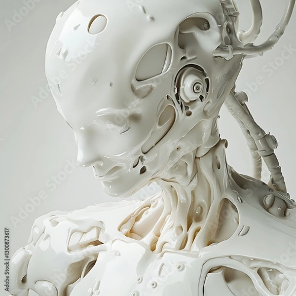 Fototapeta Futuristic robotic human face abstract art sculpture high resolution picture